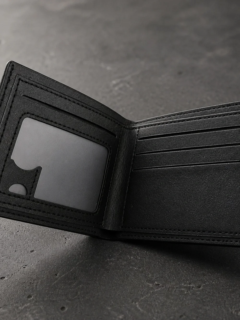 Black Leather Men's Bifold Wallet with Stripe Accent NWT